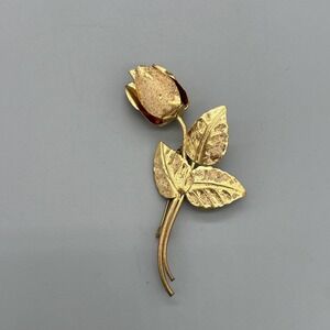 Vintage Rose‎ Brooch Pin Austria Gold Tone 2" Textured Beautiful